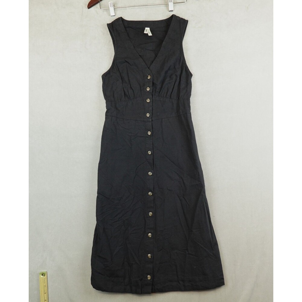 Pact Dress Womens XS Canopy Linen Blend Button Front Black